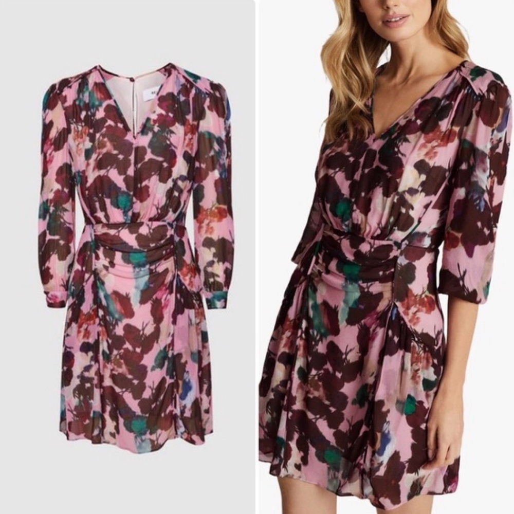 NWT REISS Josephine Long Sleeve Pink Purple Floral Mini Dress size 6